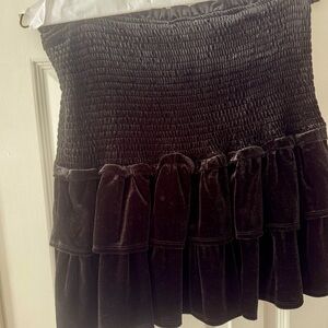 Velvet Black Tiered Ruffle Mini Skirt smocked waist